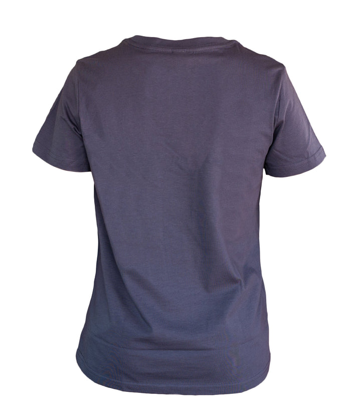 Image of the back of the womens Send It Inbound T-shirt blank petrol blue colored shirt.